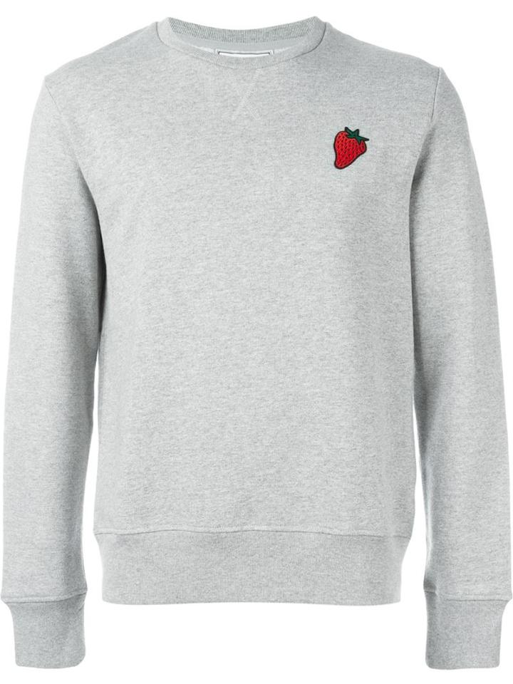 Ami Alexandre Mattiussi Embroidered Strawberry Sweatshirt, Men's, Size: Medium, Grey, Cotton