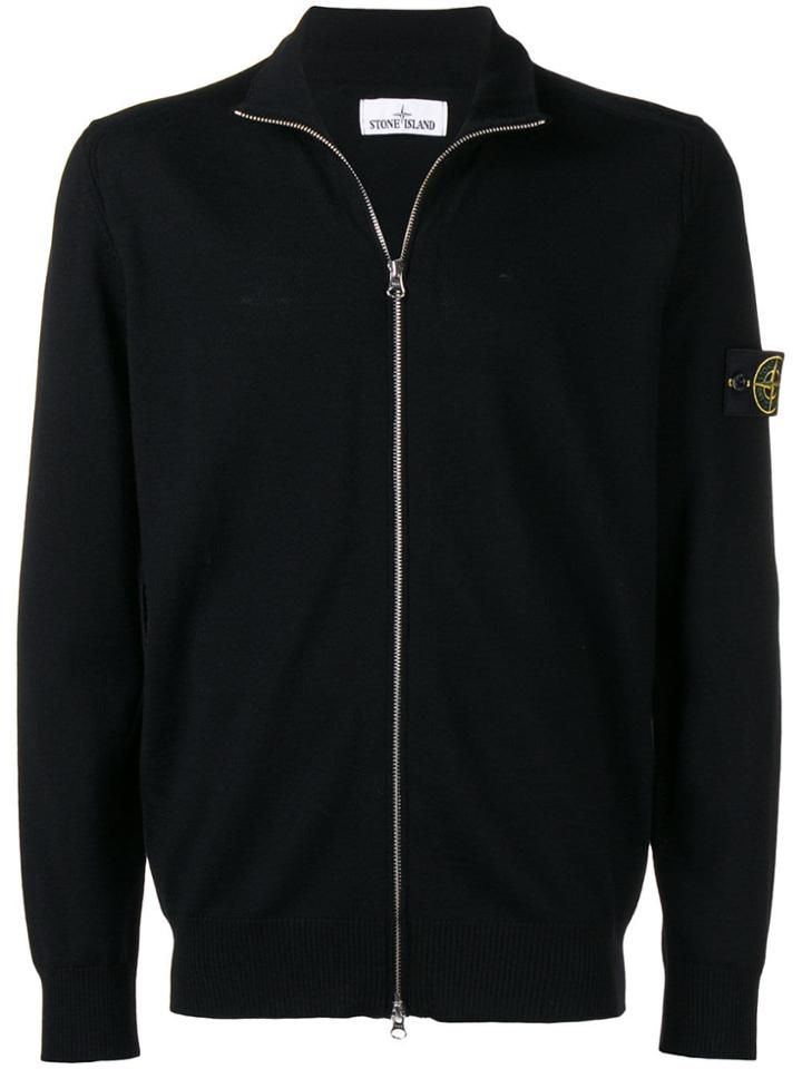 Stone Island Logo Patch Sleeve Cardigan - Black