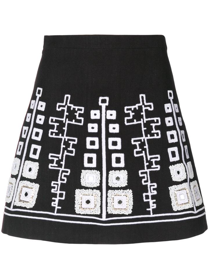 Wandering Embroidered Mini Skirt - Black
