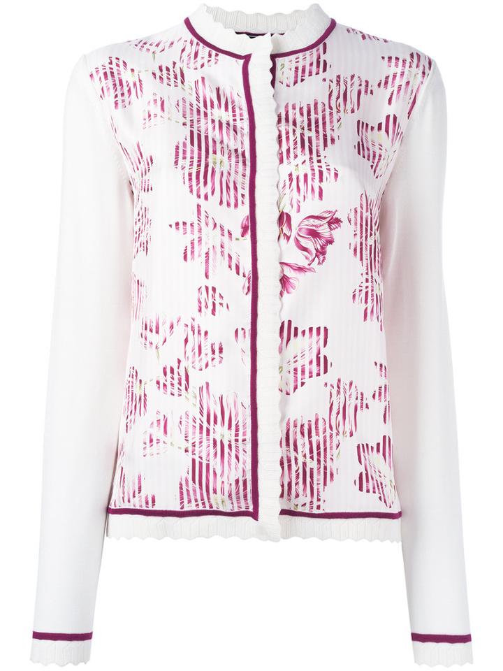 Salvatore Ferragamo Floral Print Cardigan, Women's, Size: Medium, White, Virgin Wool/silk