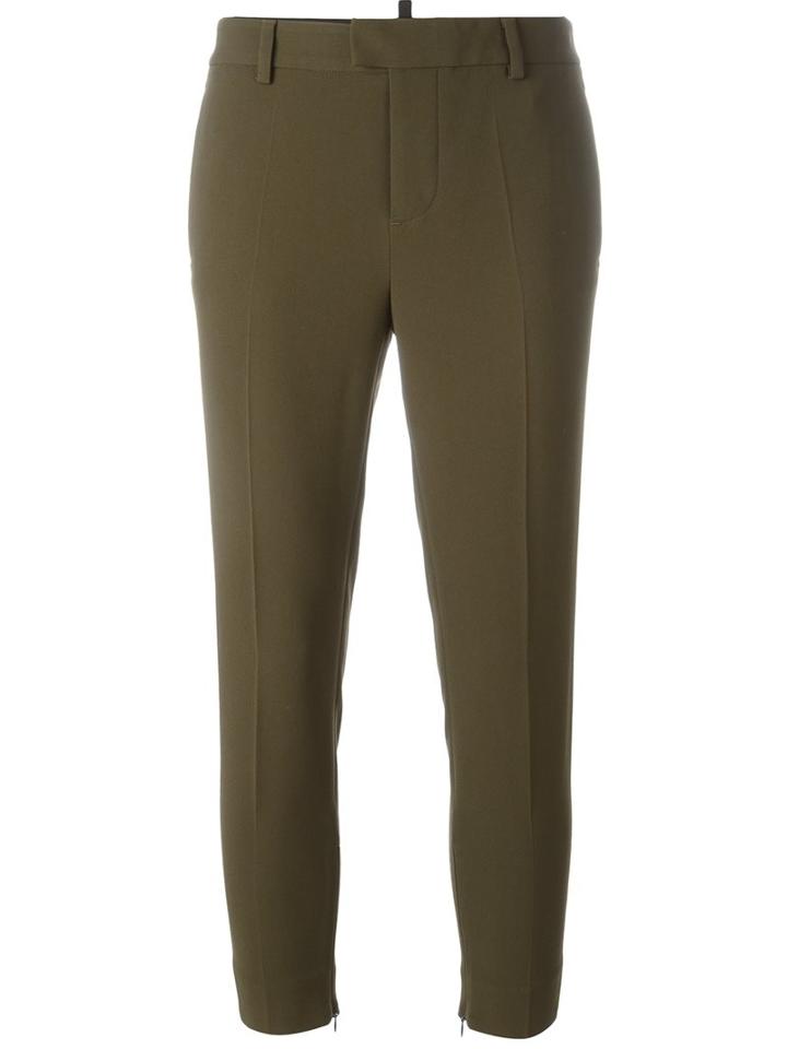 Dsquared2 Zipped Cuff Chinos, Women's, Size: 42, Green, Spandex/elastane/acetate/viscose/polyester