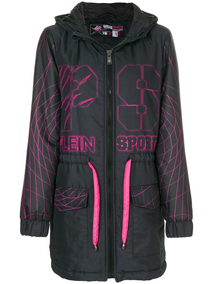 Plein Sport Graphic Print Hooded Parka - Black