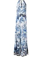 Roberto Cavalli Printed V-neck Dress, Women's, Size: 46, Blue, Viscose