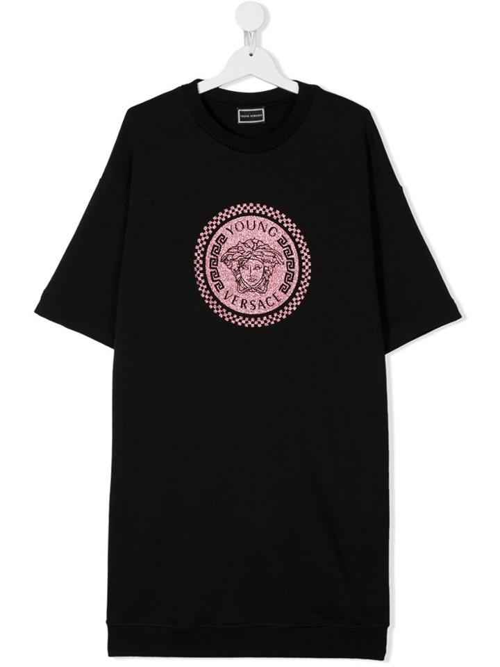 Young Versace Teen Logo Sweatshirt Dress - Black