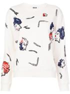 Msgm Face Print Sweatshirt, Women's, Size: Xs, White, Cotton