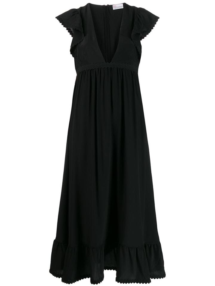 Red Valentino Frill Detailed V-neck Dress - Black