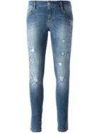 Ermanno Scervino Floral Appliqué Skinny Jeans, Women's, Size: 42, Blue, Cotton/spandex/elastane
