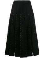 Valentino Crystal Embellished Pleated Virgin Wool Skirt - Black