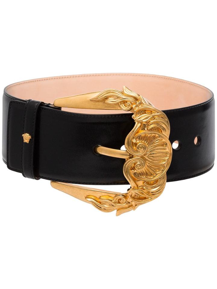 Versace Baroque Buckle Tribute Leather Belt - Black