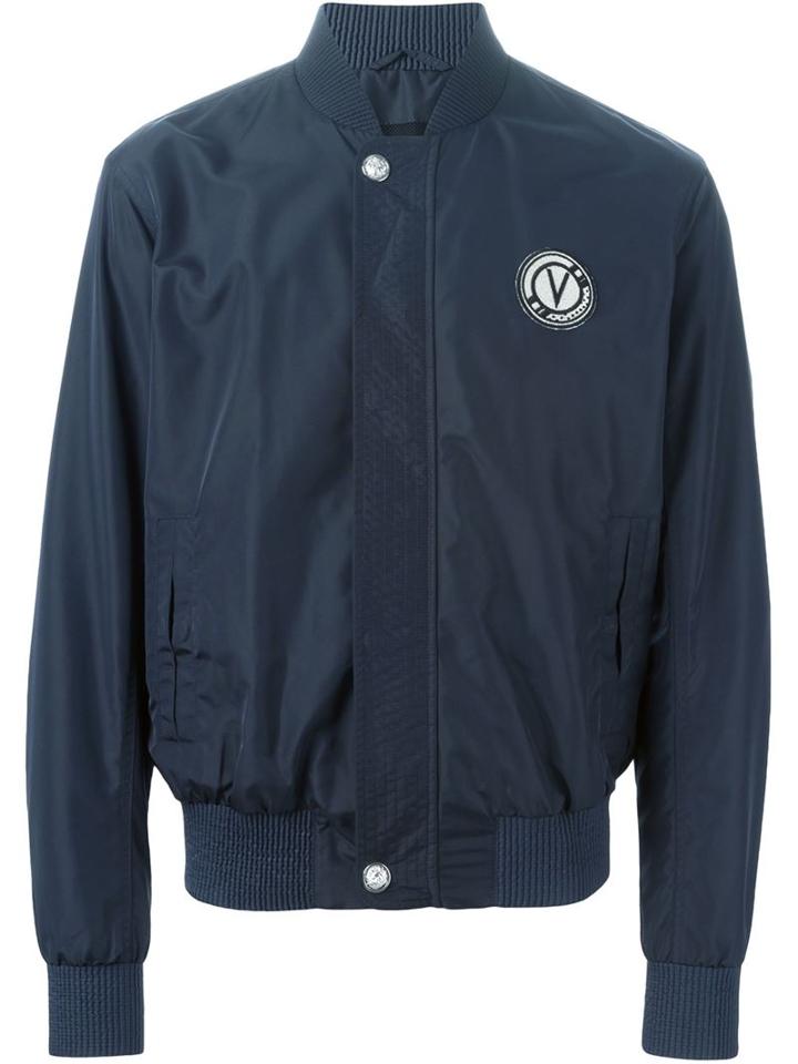 Versus Logo Patch Bomber Jacket, Men's, Size: 52, Blue, Cotton/polyamide/polyurethane