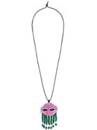 Walter Van Beirendonck Beaded Face Necklace - Pink & Purple