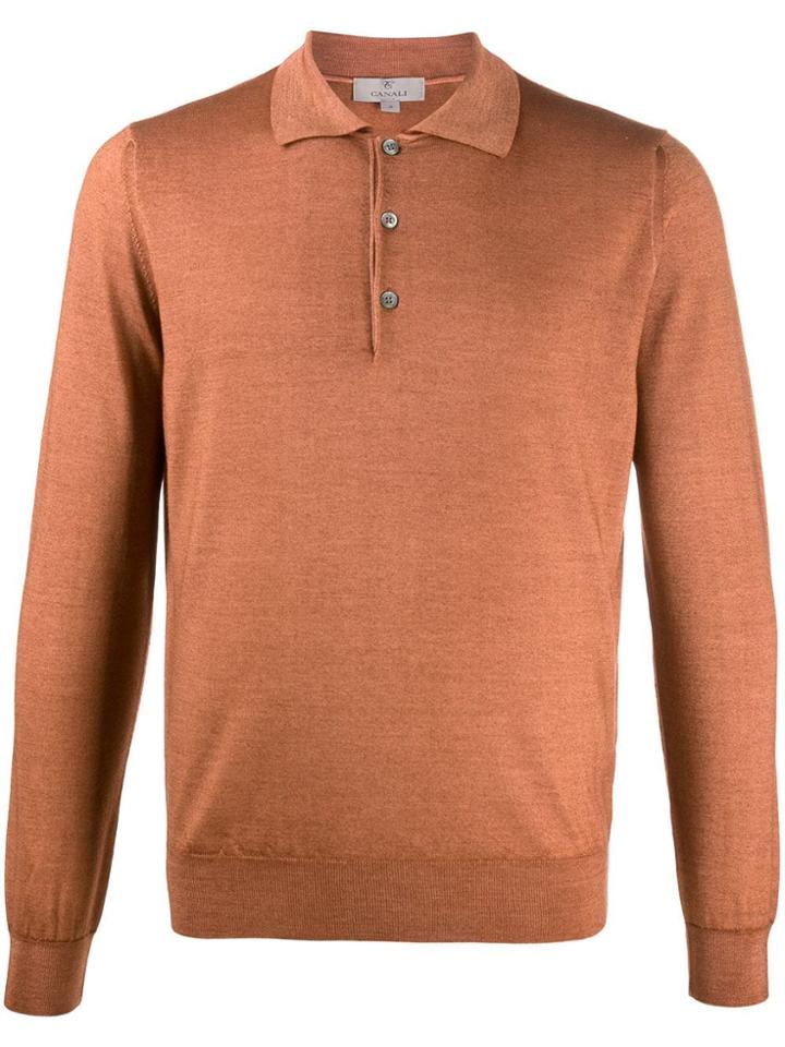 Canali Long Sleeve Polo Shirt - Brown
