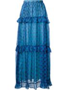 Au Jour Le Jour Printed Flaunced Long Skirt, Women's, Size: 40, Blue, Polyester