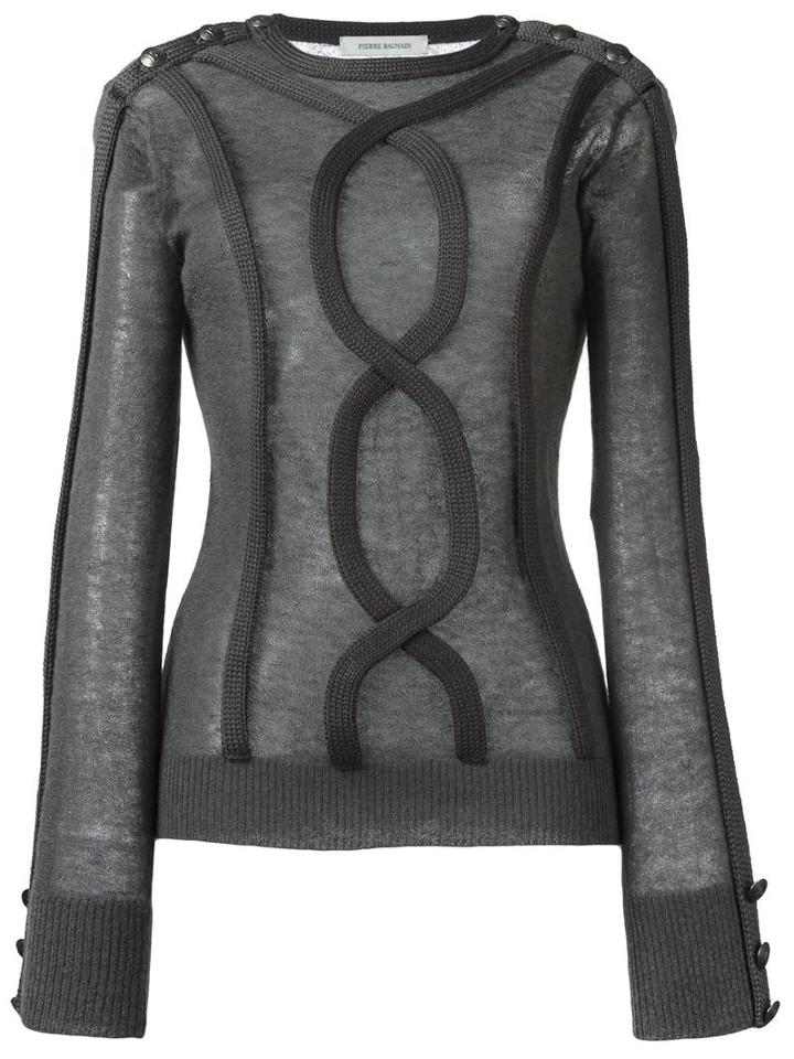 Pierre Balmain Sheer Cable Trim Jumper, Women's, Size: 38, Grey, Acrylic/nylon/mohair/wool