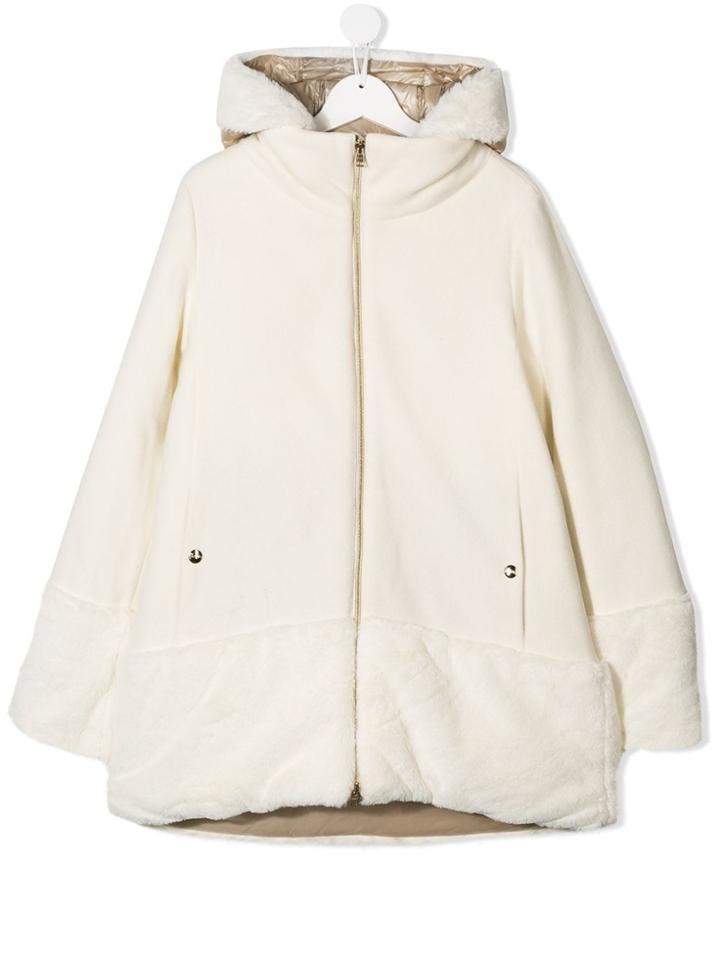 Herno Kids Teen Hooded Midi Coat - White