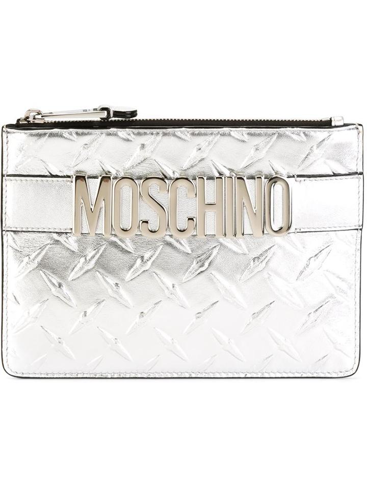 Moschino Embossed Logo Plaque Clutch