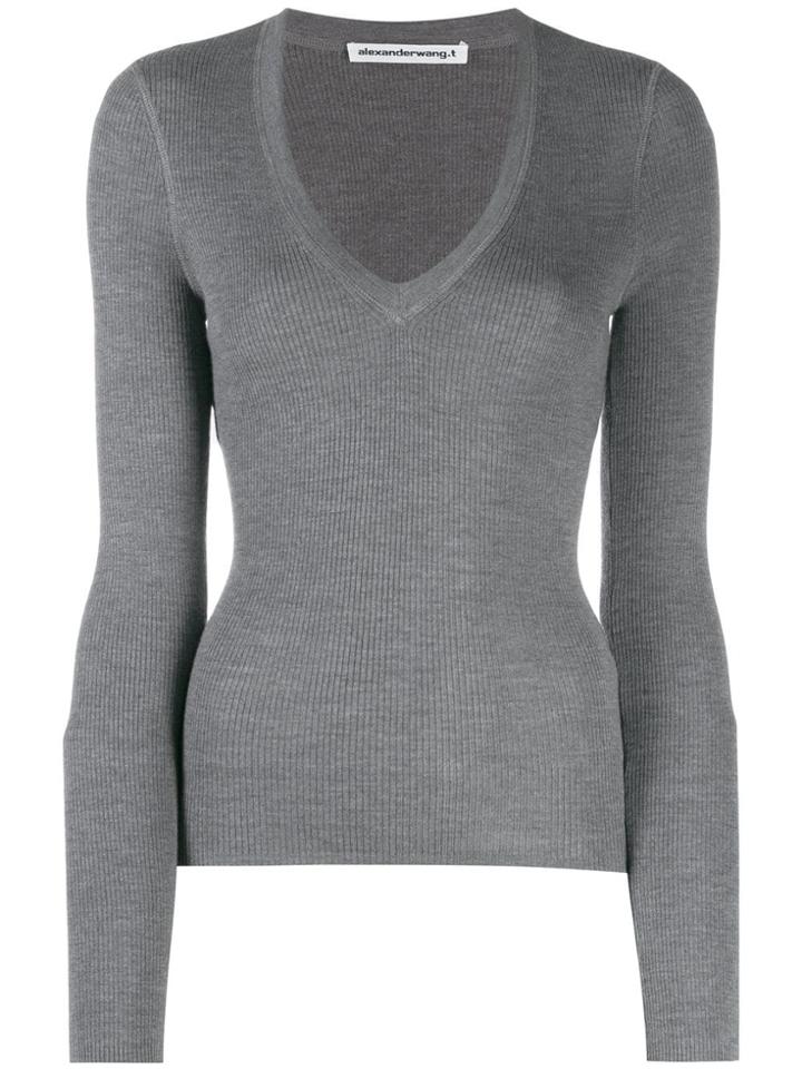 T By Alexander Wang Fitted V Top - Grey