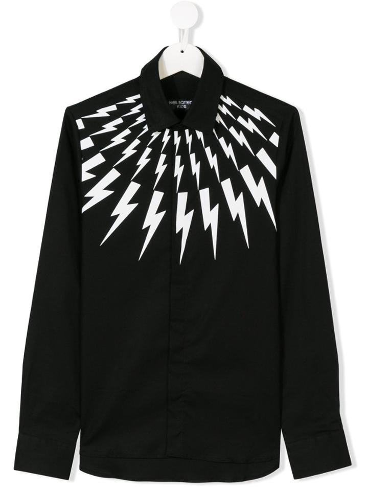 Neil Barrett Kids Teen Lightning Bolt Printed Shirt - Black