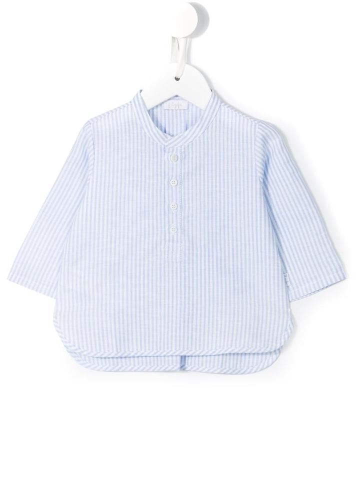 Il Gufo - Striped Grandad Collar Shirt - Kids - Cotton/linen/flax - 24 Mth, Blue