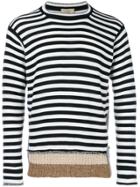 Maison Flaneur Striped Panelled Jumper - Blue