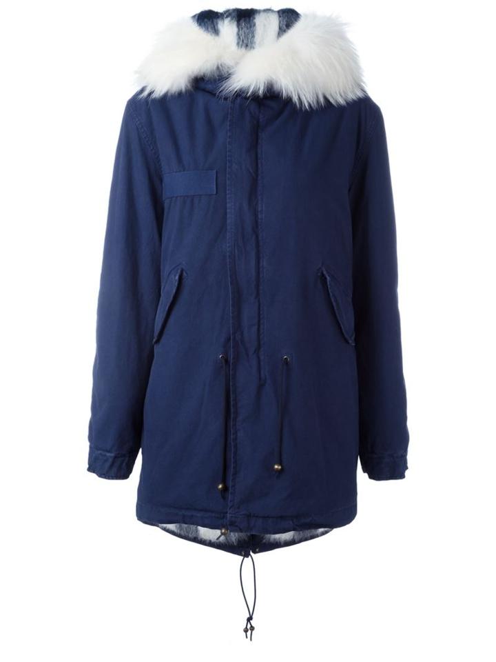 Mr & Mrs Italy Raccoon Fur Trim Parka, Women's, Size: Xs, Blue, Cotton/lamb Skin/alpaca/racoon Fur