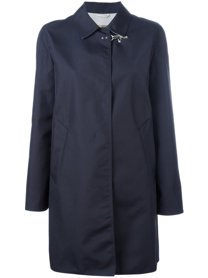 Fay - Buttoned Mac - Women - Polyester/polyurethane - M, Blue, Polyester/polyurethane
