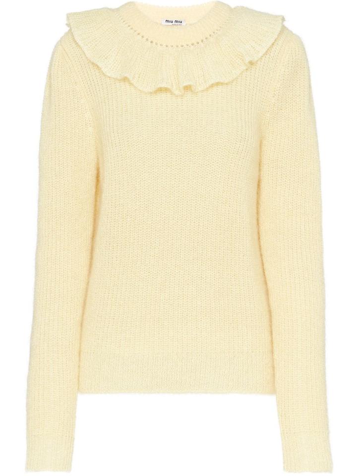 Miu Miu Ruffle Knitted Sweater - Neutrals