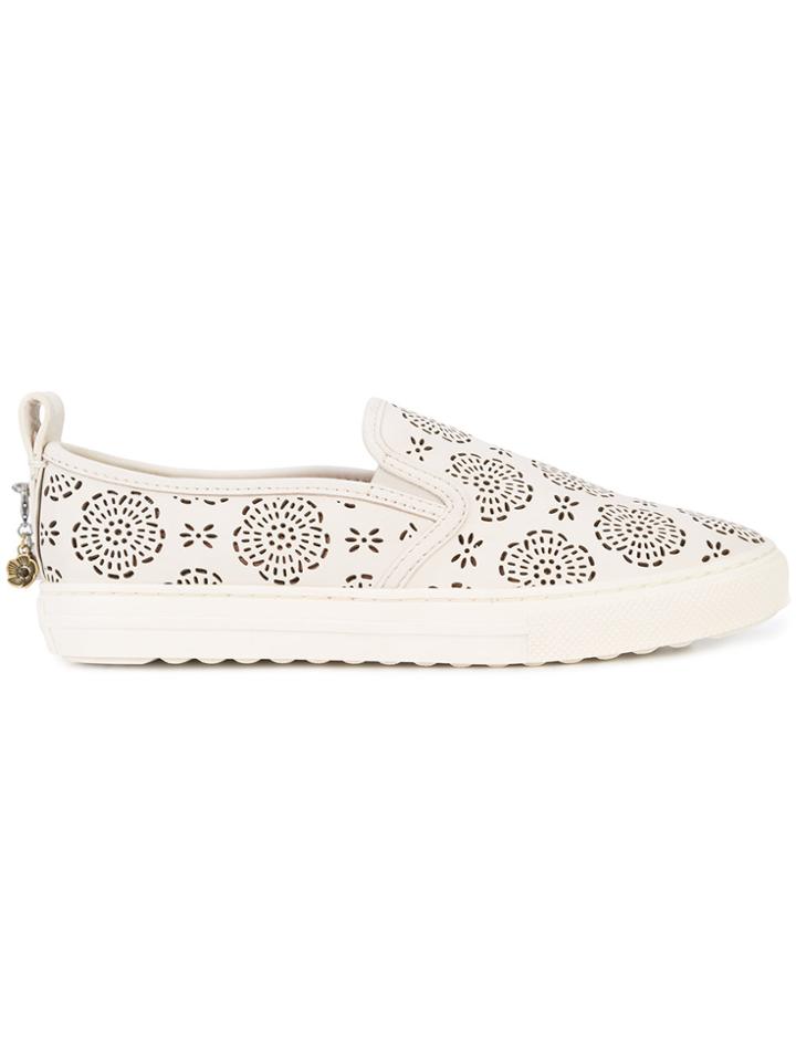 Coach Floral Perforated Slip-on Sneakers - White