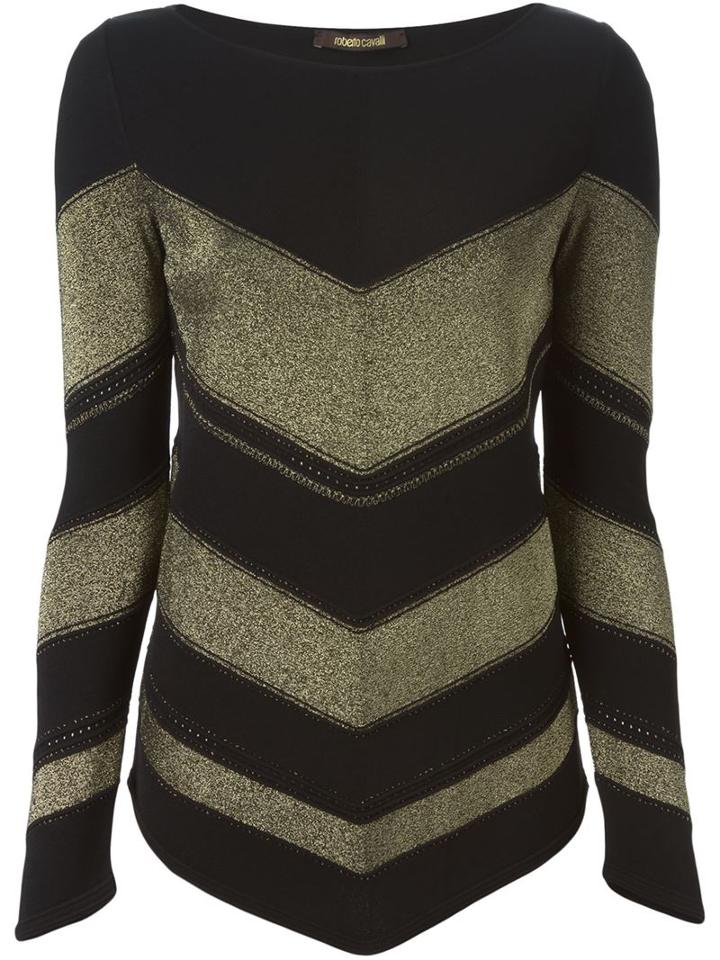 Roberto Cavalli Chevron Sweater, Women's, Size: 42, Black, Viscose/polyester