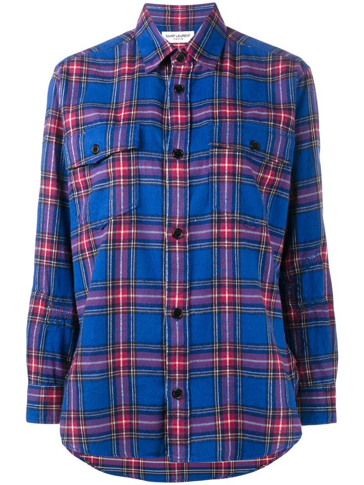 Saint Laurent Checked Shirt, Women's, Size: Large, Blue, Cotton