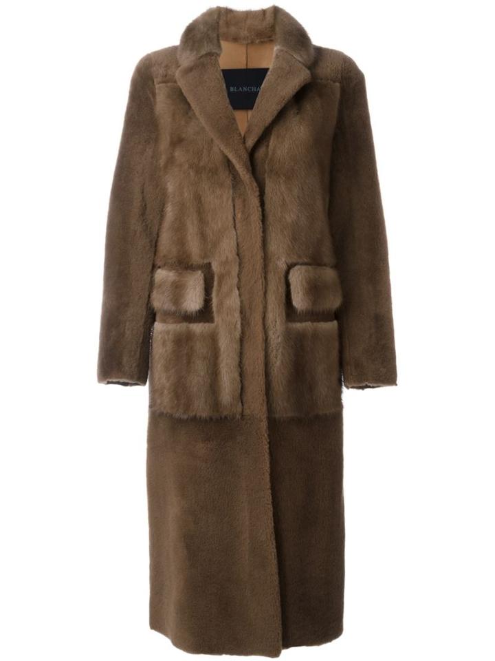 Blancha Textured Long Coat, Women's, Size: 40, Brown, Mink Fur/merino