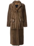 Blancha Textured Long Coat, Women's, Size: 40, Brown, Mink Fur/merino