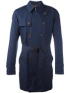 Sealup Belted Trench Coat, Men's, Size: 52, Blue, Cotton/polyurethane/cupro