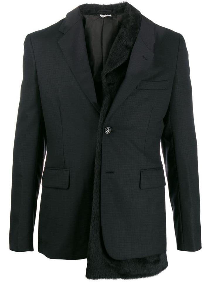 Comme Des Garçons Homme Plus Faux Fur-panelled Blazer - Black
