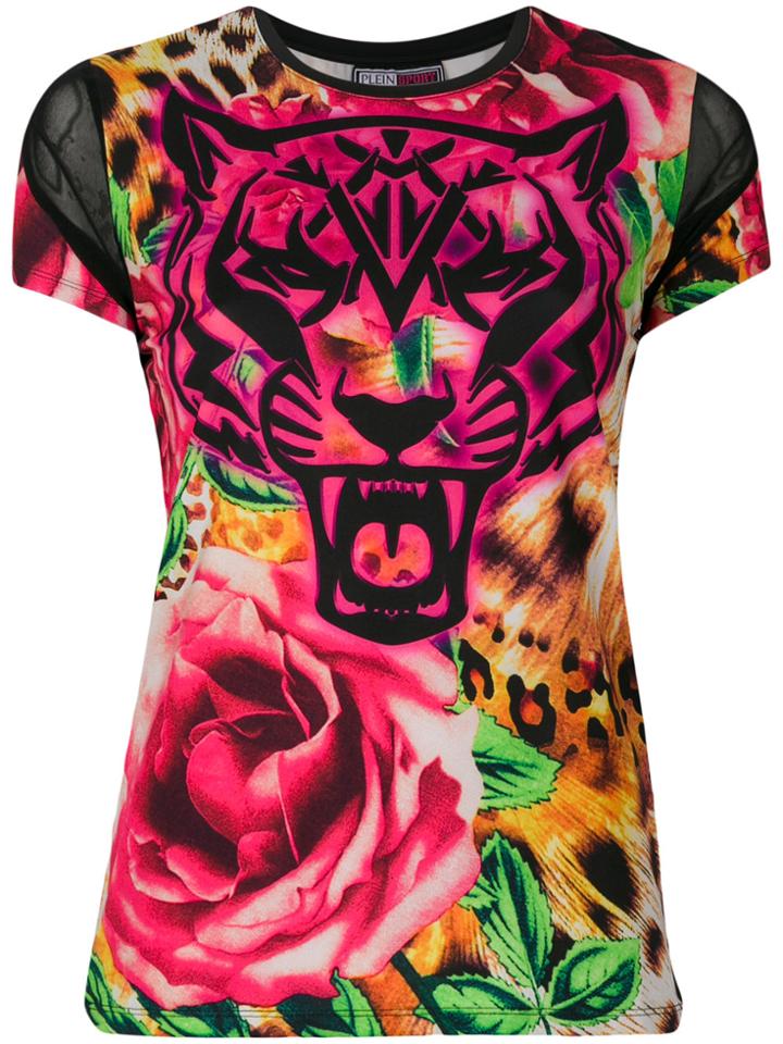 Plein Sport Tiger Print T-shirt - Pink & Purple