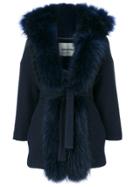Ava Adore Furry Lapel Belted Coat - Blue