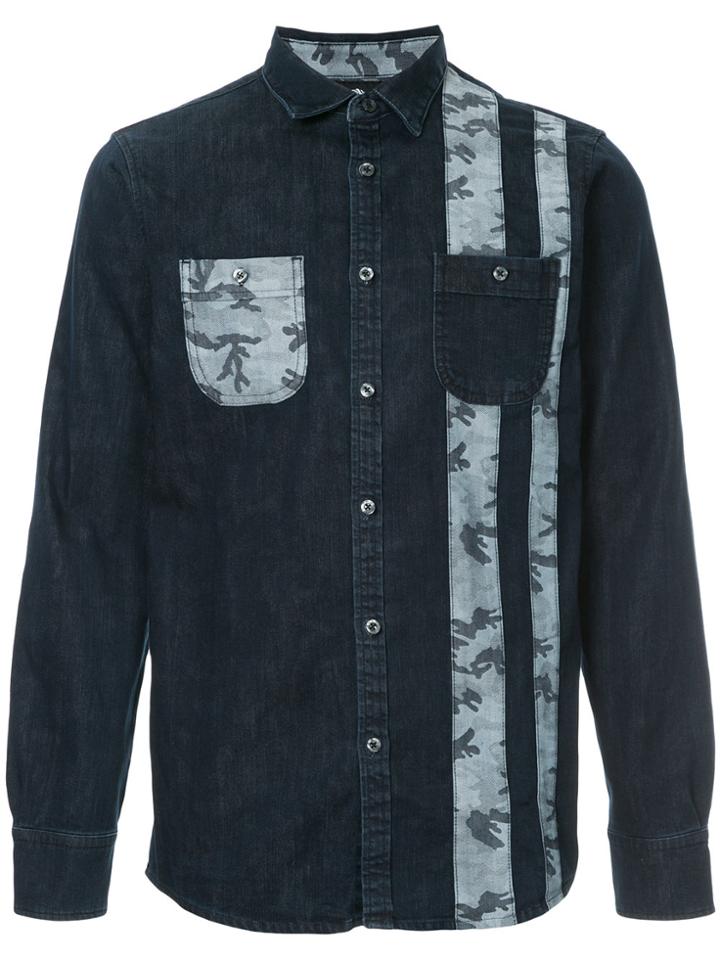 Loveless Camouflage Print Denim Shirt - Blue