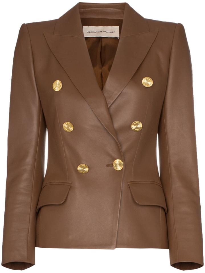 Alexandre Vauthier Double-breasted Leather Blazer - Brown