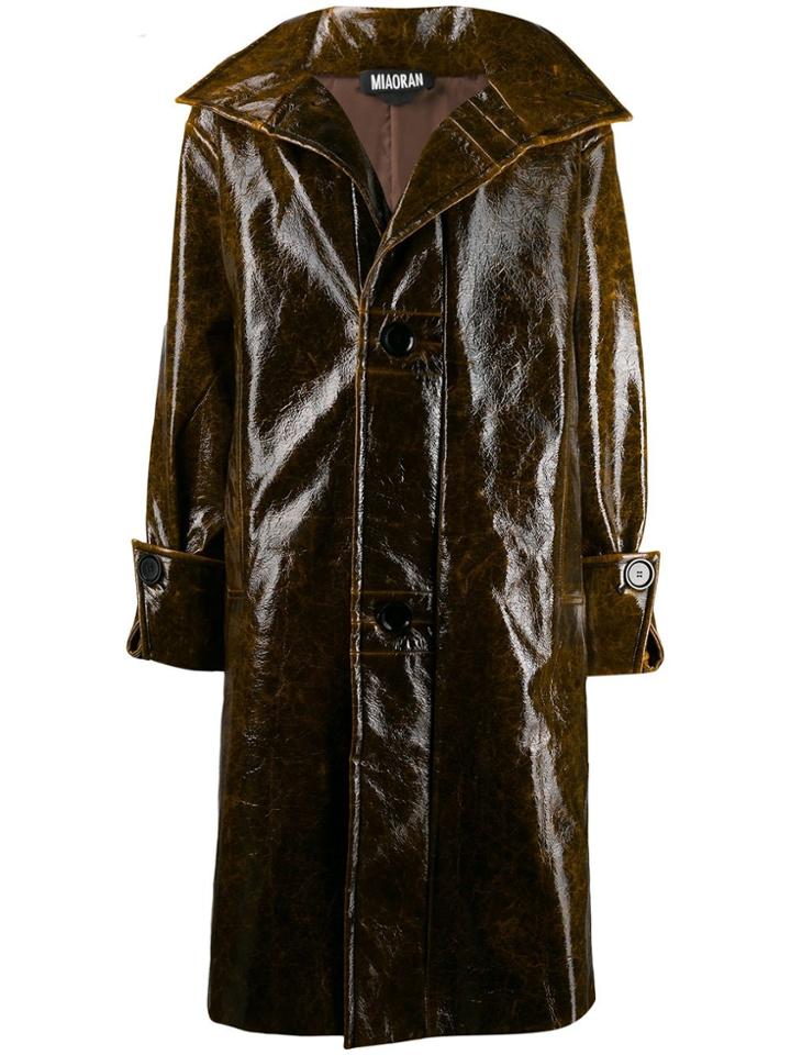 Miaoran Wet-look Single Breasted Coat - Brown