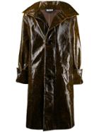 Miaoran Wet-look Single Breasted Coat - Brown