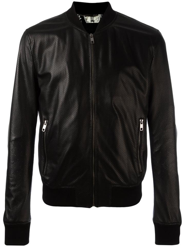 Dolce & Gabbana Perforated Leather Bomber Jacket - Black