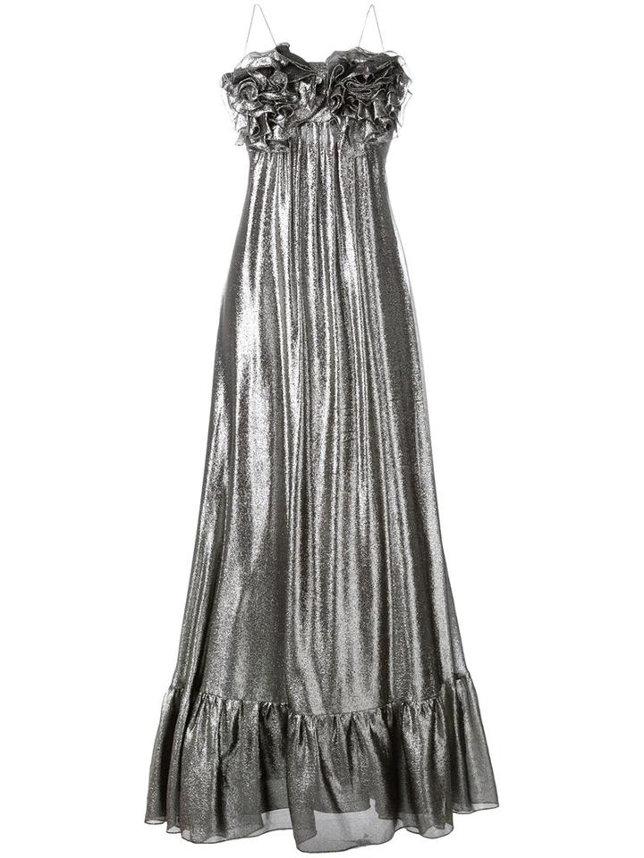 Daniele Carlotta High Shine Evening Dress, Women's, Size: 42, Grey, Silk/metallized Polyester
