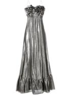 Daniele Carlotta High Shine Evening Dress, Women's, Size: 42, Grey, Silk/metallized Polyester
