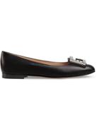 Gucci Leather Ballet Flat With Crystal G - Black