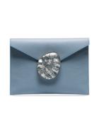 Nathalie Trad Blue Rene Shell Clasp Fold Over Leather Clutch
