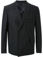 Consistence Double-breasted Pinstripe Blazer, Men's, Size: 50, Black, Polyester/spandex/elastane/rayon