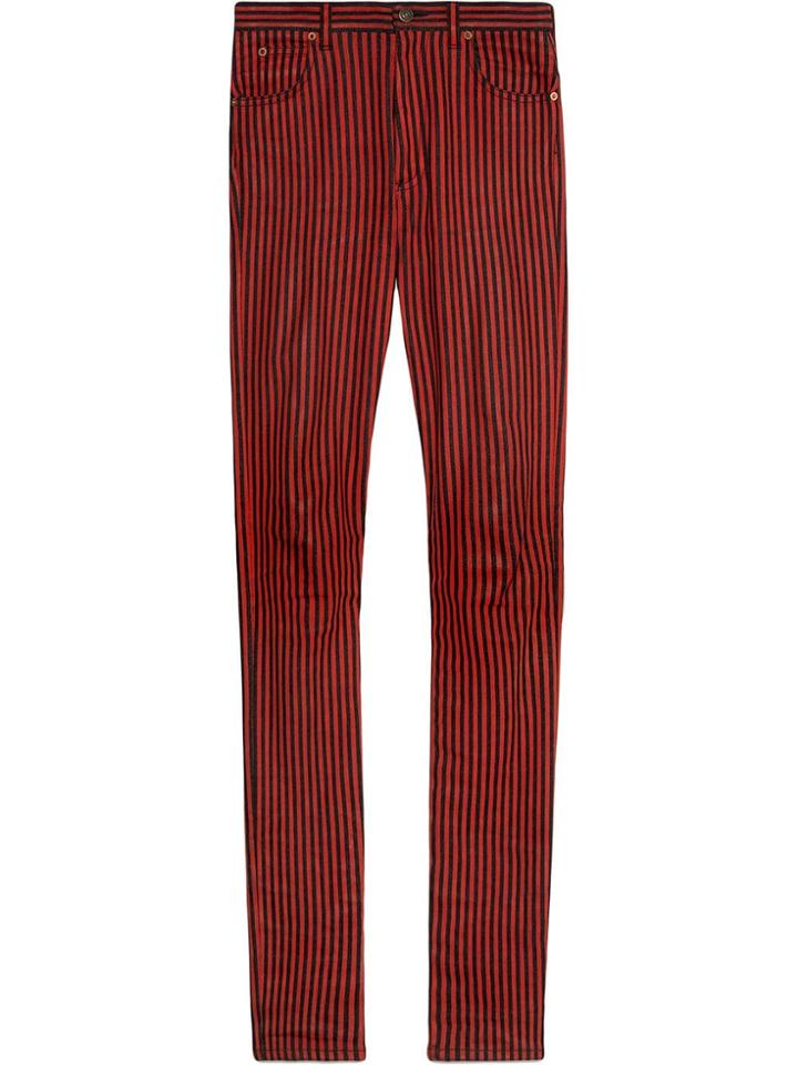Gucci Super Skinny Denim Pant With Stripes - Red