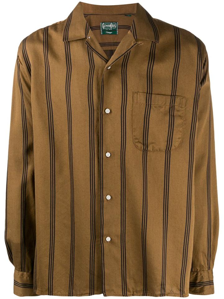 Gitman Vintage Satin Regimental Stripe Camp Shirt - Brown