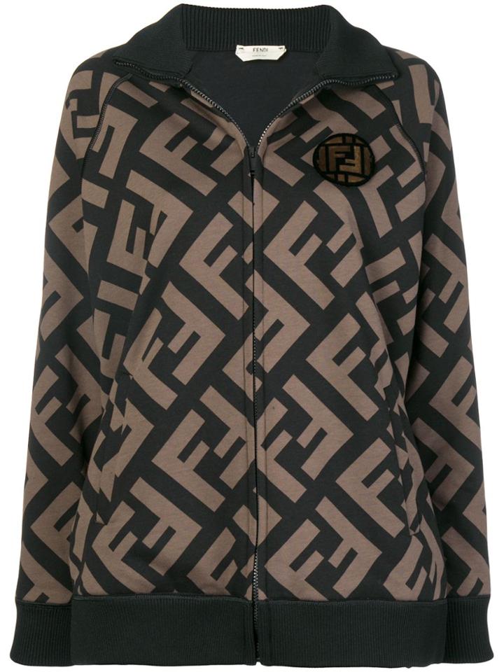Fendi Logo Printed Zipped Jacket - Black