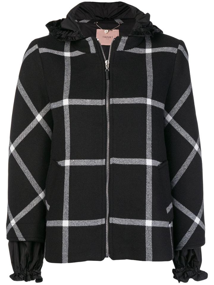 Twin-set Checked Hooded Jacket - Black